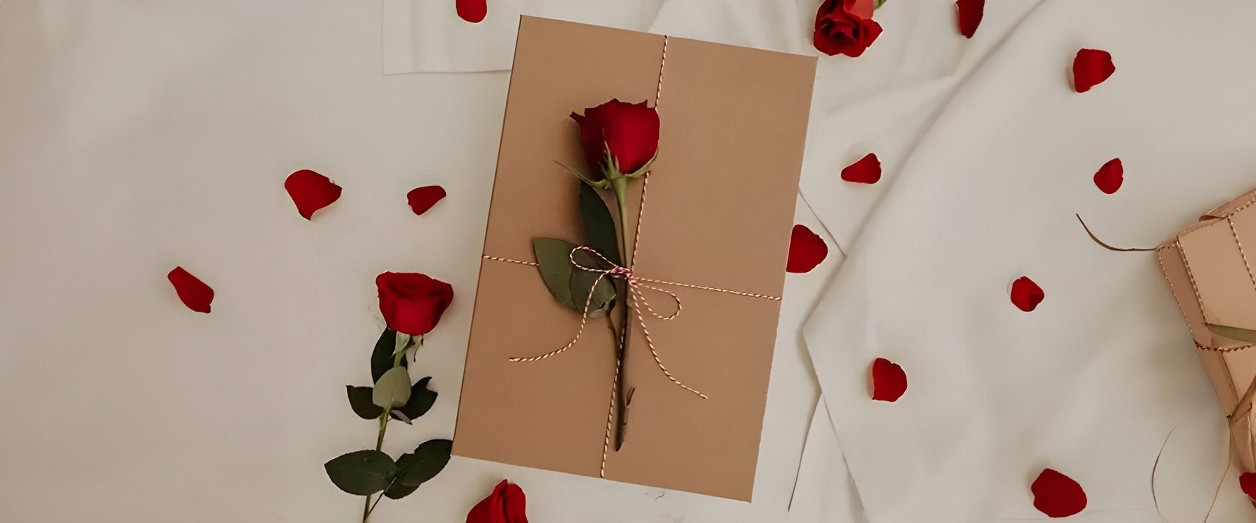 a red rose on a brown gift