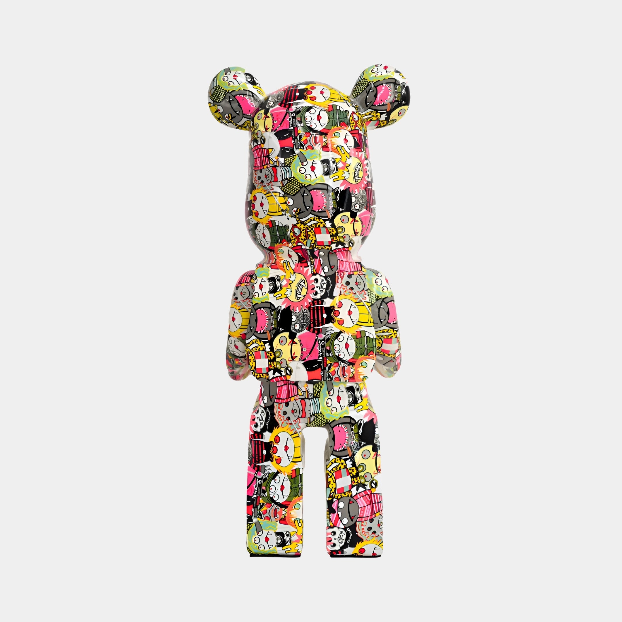 Rear view of Urban Pop Bear Sculpture, featuring vibrant graffiti-style artwork across the back of the bear sculpture.