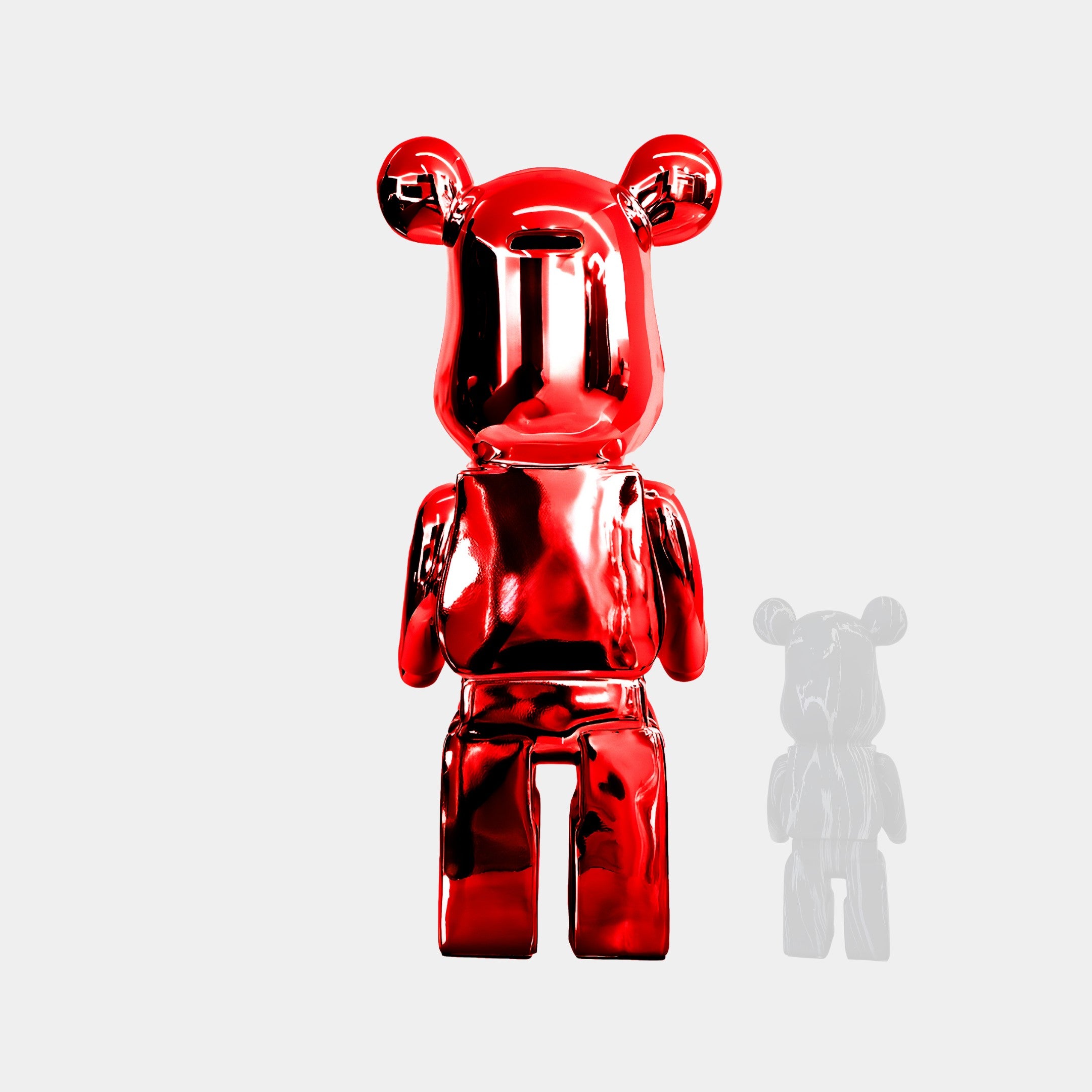 Ruby Red Bear Sculpture 135cm - Rear View, exhibiting the flawless red mirror finish from behind.