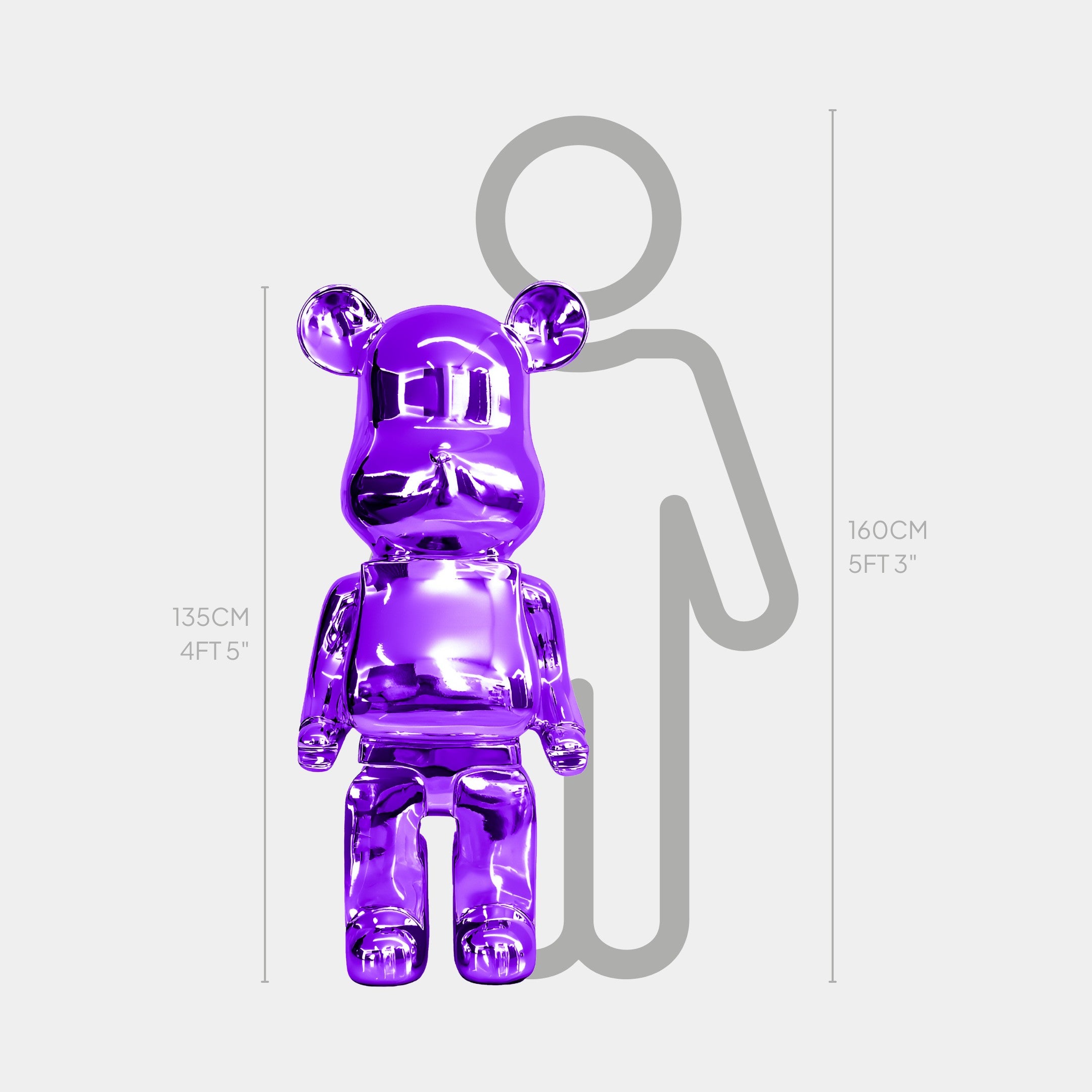 Phantom Purple Bear Sculpture 135cm - Front View, deep purple reflective finish and bold design.