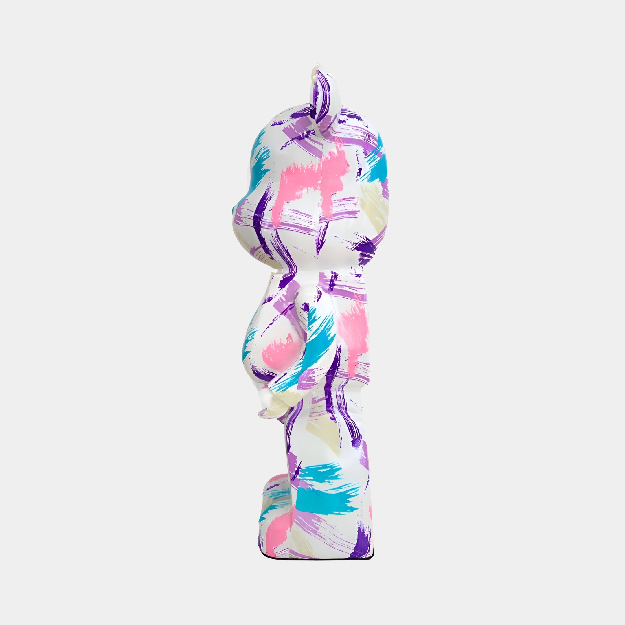 Side view of the 50cm Muse Metro bear sculpture featuring urban-chic design with vibrant colors.