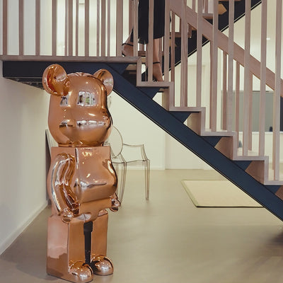 Rose Gold Bear Sculpture, 135cm video showcasing its reflective rose gold finish and luxury design in a modern interior.